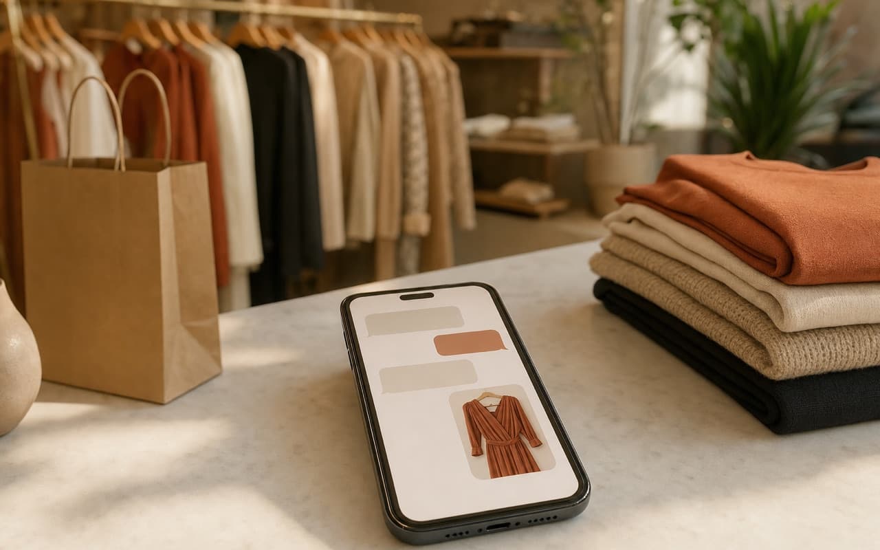 Celular sobre o balcão com uma conversa sobre uma peça de roupa